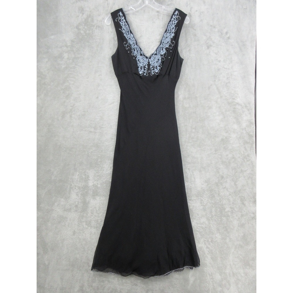 Vintage ECI New York Dress Womens 12 Silk Beaded Bias Cut Maxi 90s Fairy Black‎